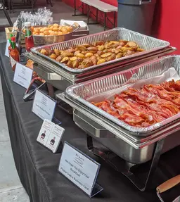 Bacon with potatoes and croissants