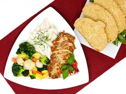 Chicken parmesan, garlic bread, and alfredo penne pasta catered in Riverside