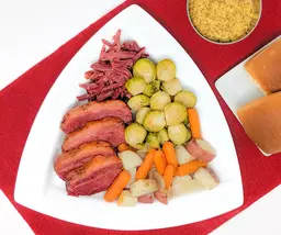 Corned beef with brussels sprouts and carrots for St. Patrick's day