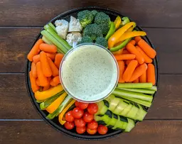 Fresh vegetable tray with homemade buttermilk ranch for a lunch catering event