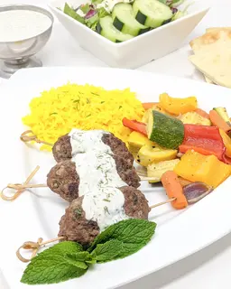 Mediterranean beef kafta with rice and vegetables