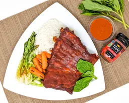 Red curry Thai ribs and vegetables catered in Riverside